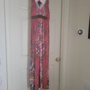 Style & Co. Pink Paisley Empire Waist Maxi Dress